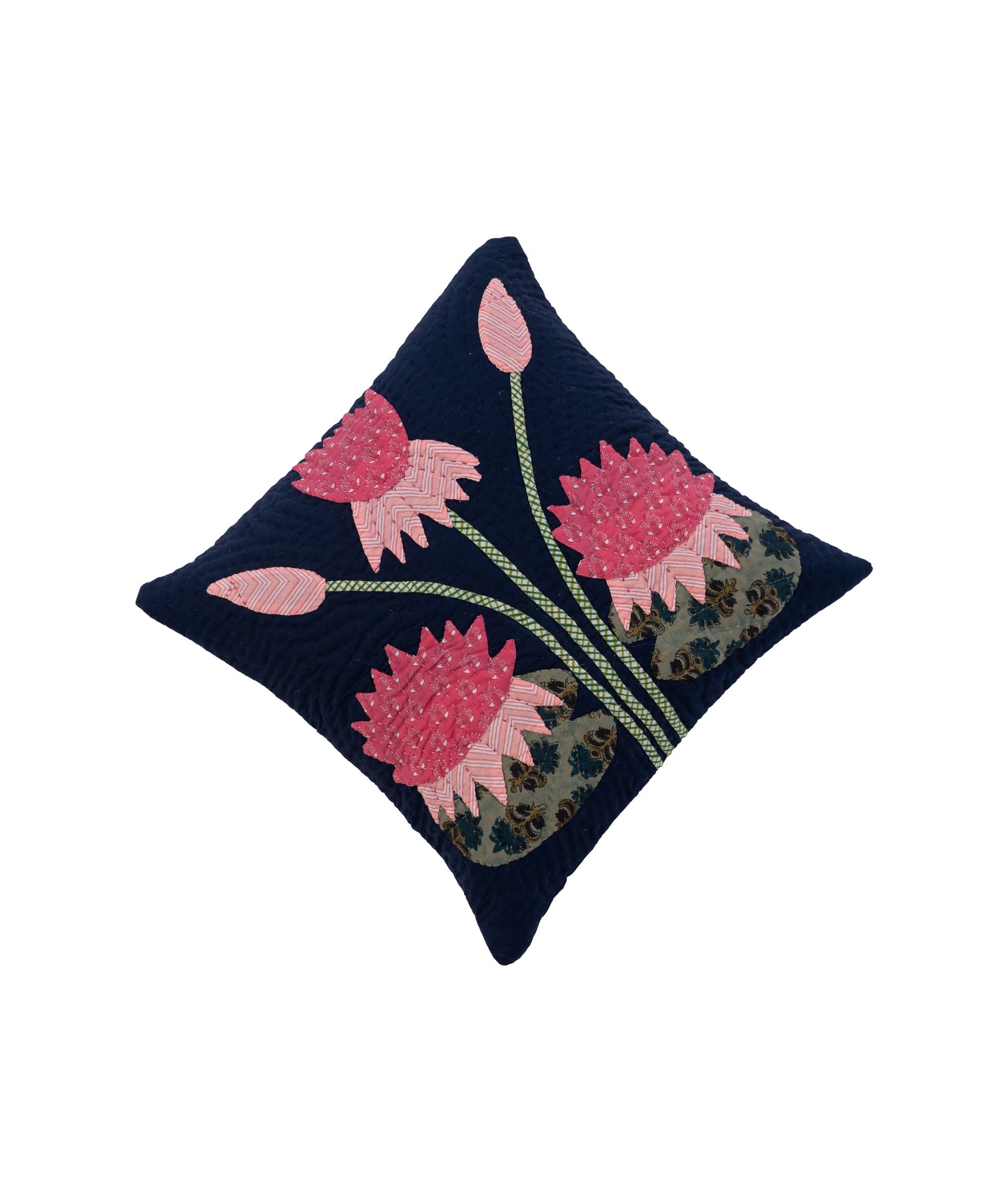 Navy Waterlily Cushion Cover
