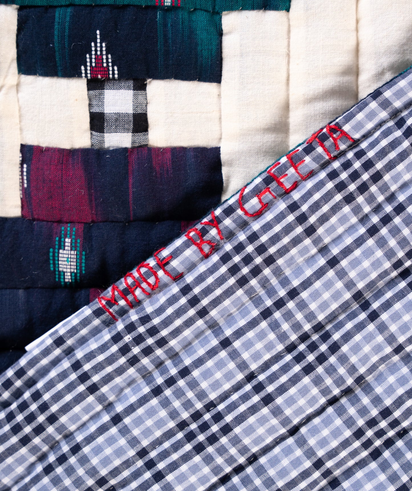 'Echoes of Ikat' Patchwork Quilt in King Size