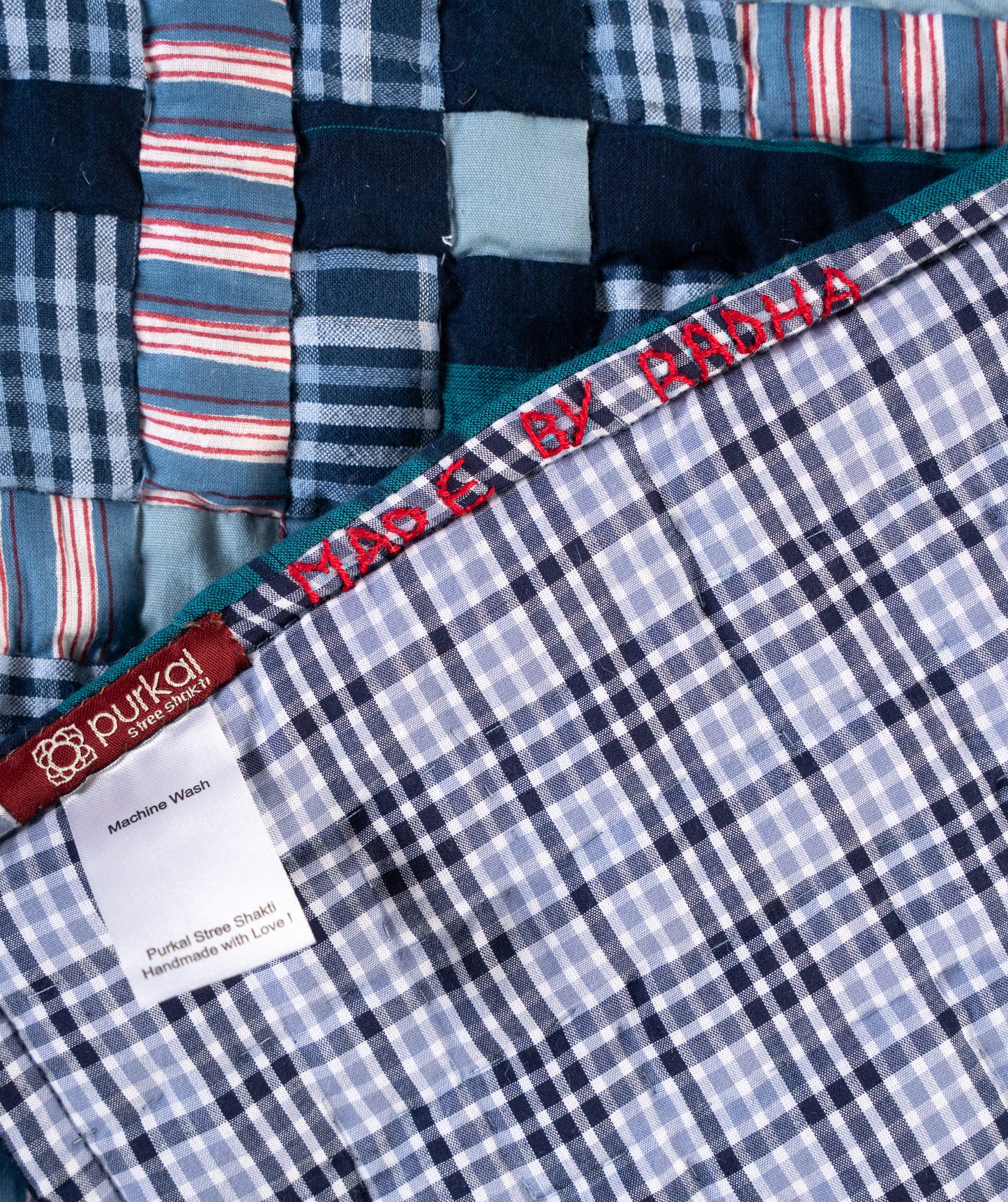 'Jhilmil, In Checks' Patchwork Quilt in King Size