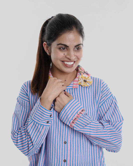 Frida Wearable Art Shirt, Blue Stripe