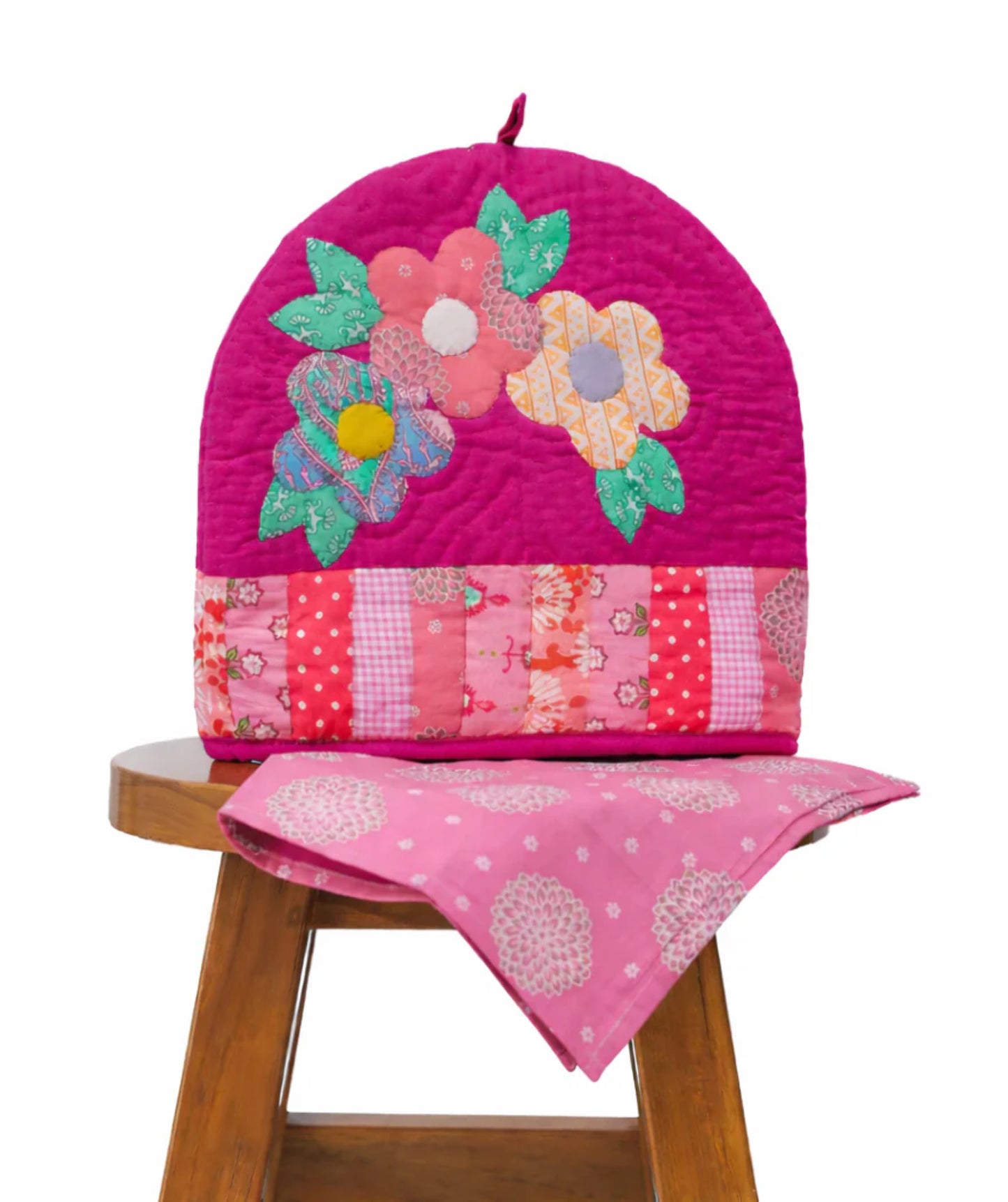 Pink Three Flower Tea Cosy Set