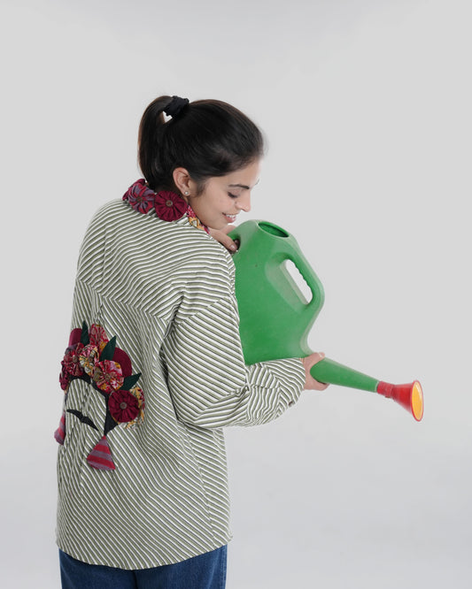 Frida Wearable Art Shirt, Green Leheriya