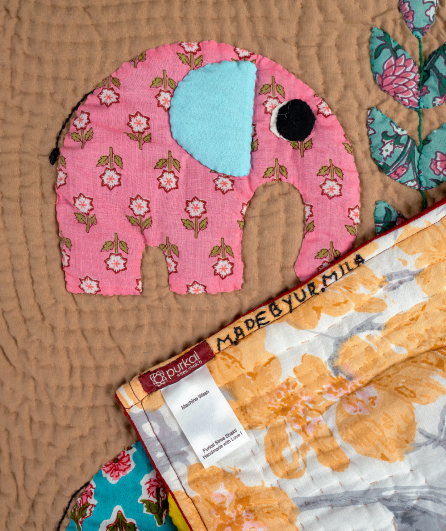 Beige 'Elephant Hanging Out' Baby Quilt