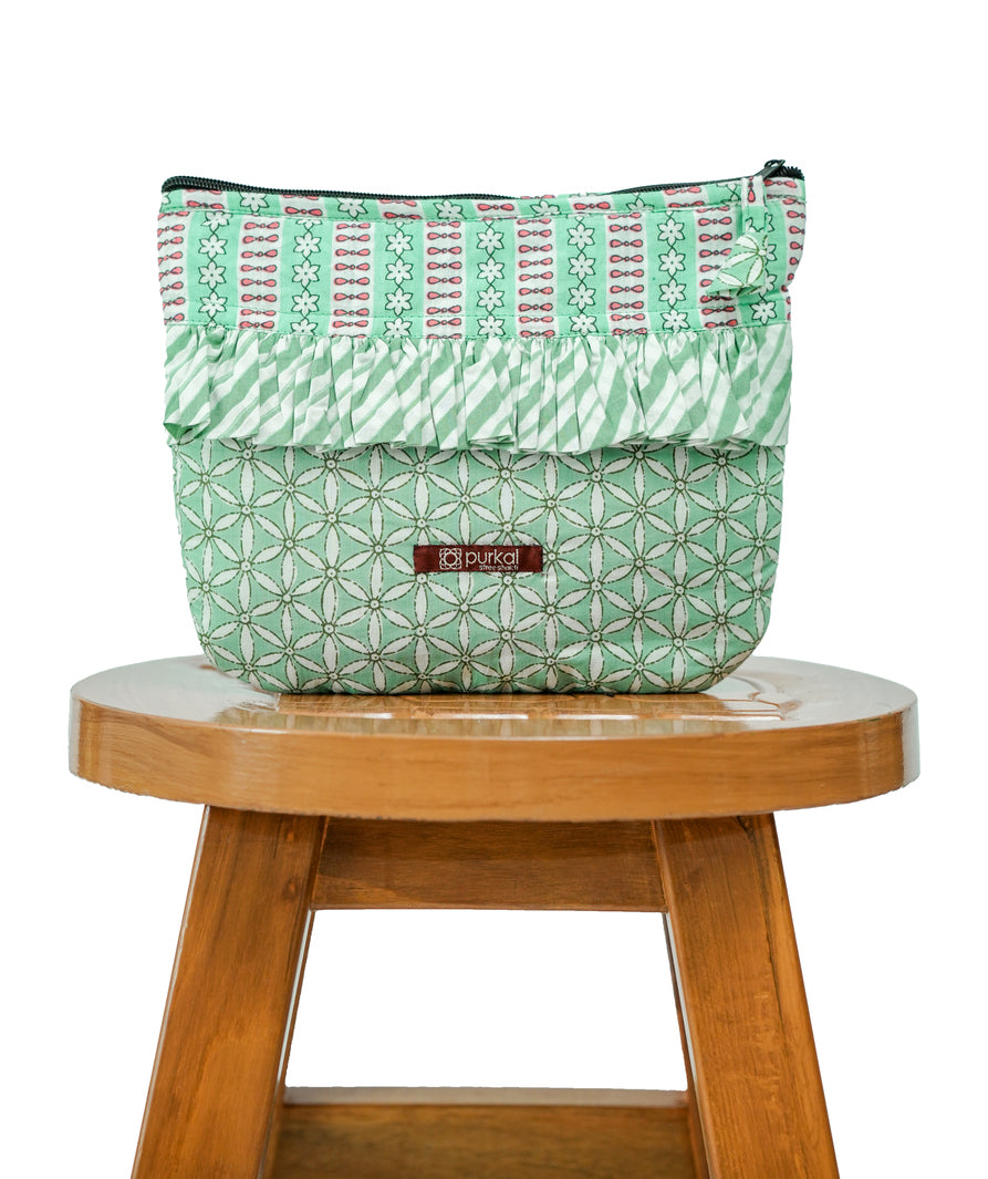 Sage Green Frill Travel Pouch