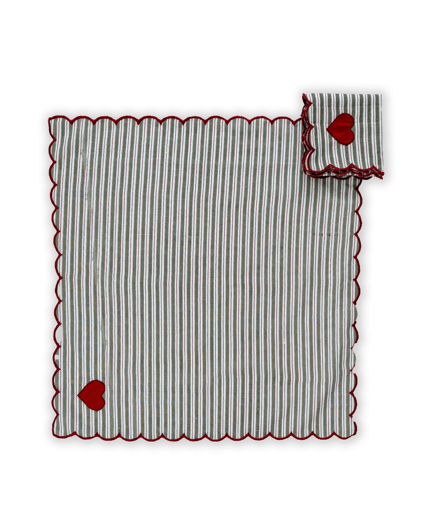 Grey & Maroon Stripe Ladybug & Heart Tea Cosy Set