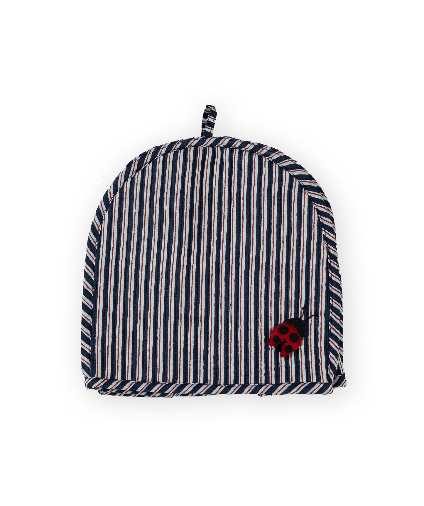 Blue Stripe Ladybug & Heart Tea Cosy Set
