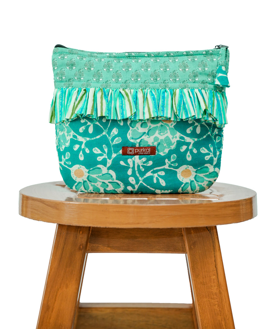 Stripe Blue Frill Travel Pouch