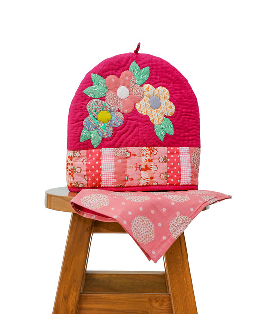 Pink Three Flower Tea Cosy Set