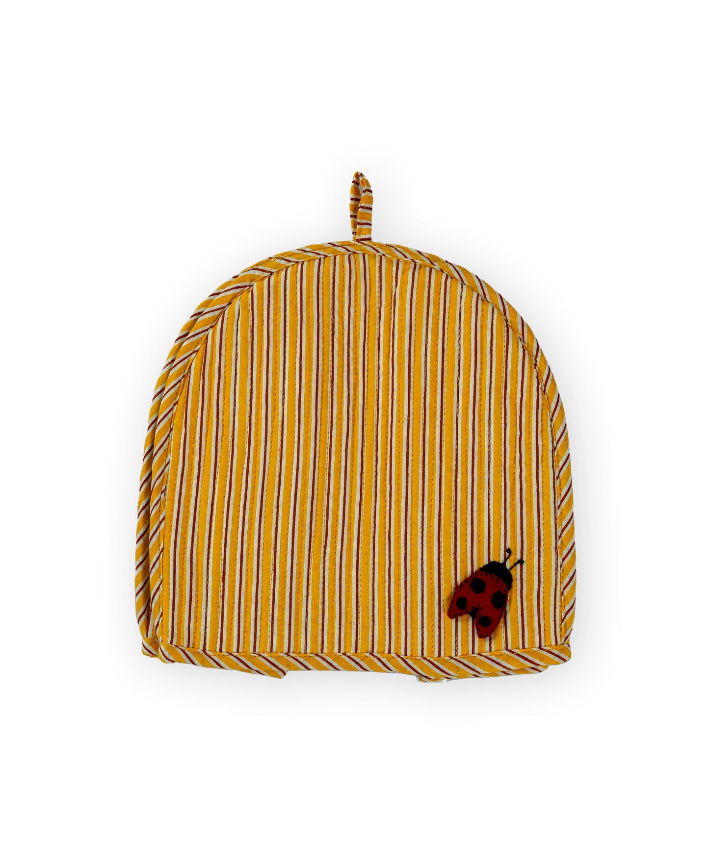 Yellow Stripe Ladybug & Heart Tea Cosy Set