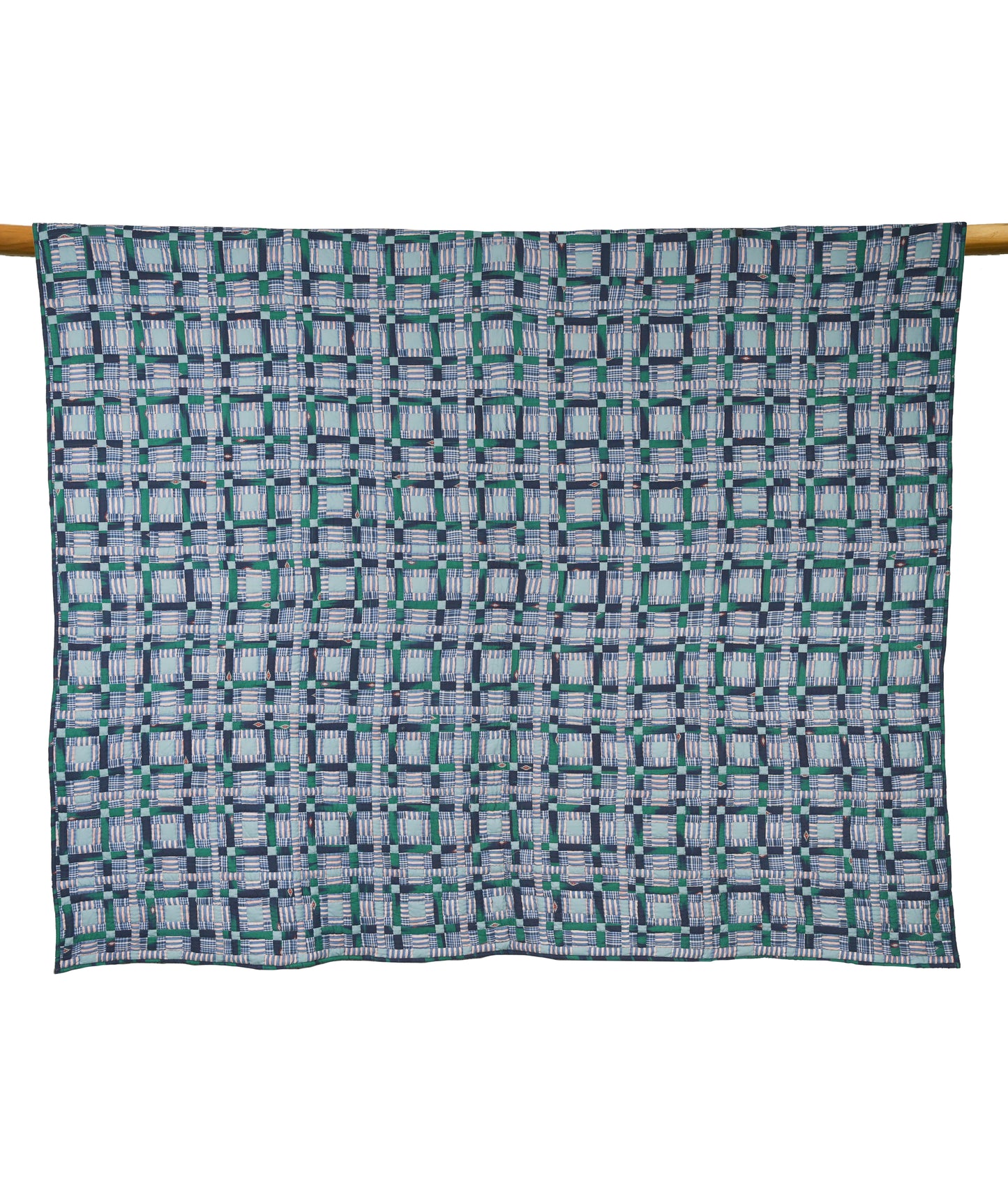 'Jhilmil, In Checks' Patchwork Quilt in King Size