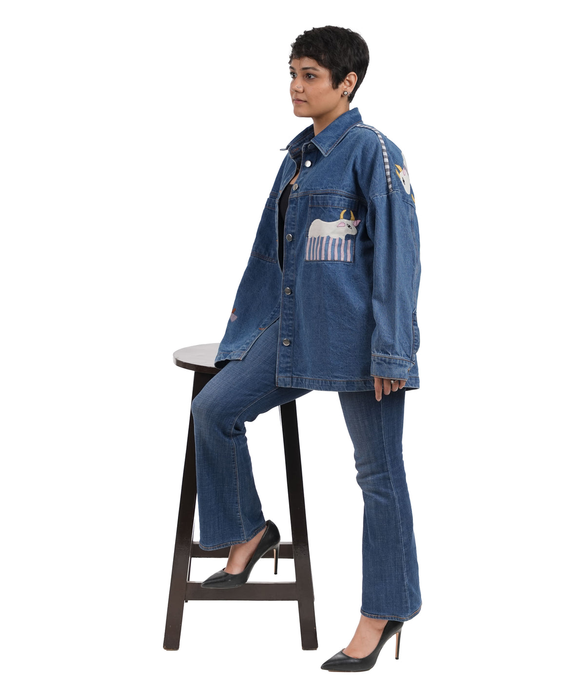 'Village Life' Wearable Art Denim Jacket