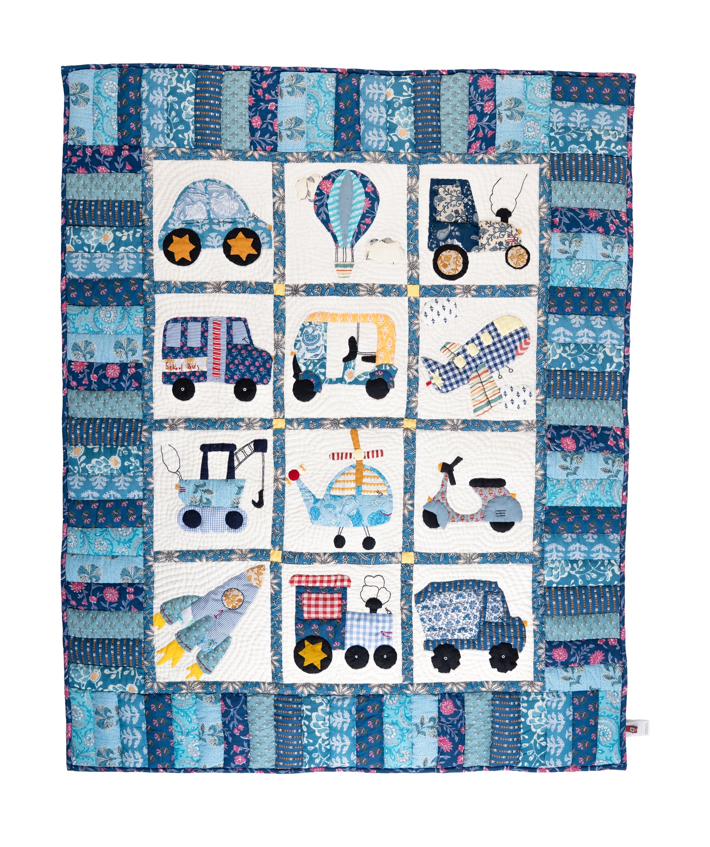 Going Places Blue Baby Quilt - Blue