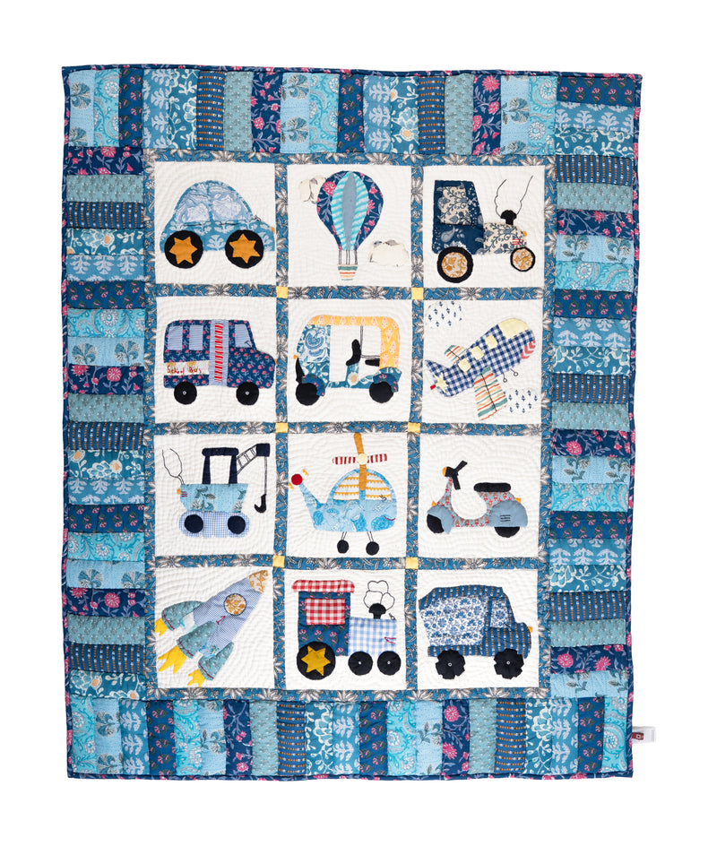Going Places Blue Baby Quilt - Blue
