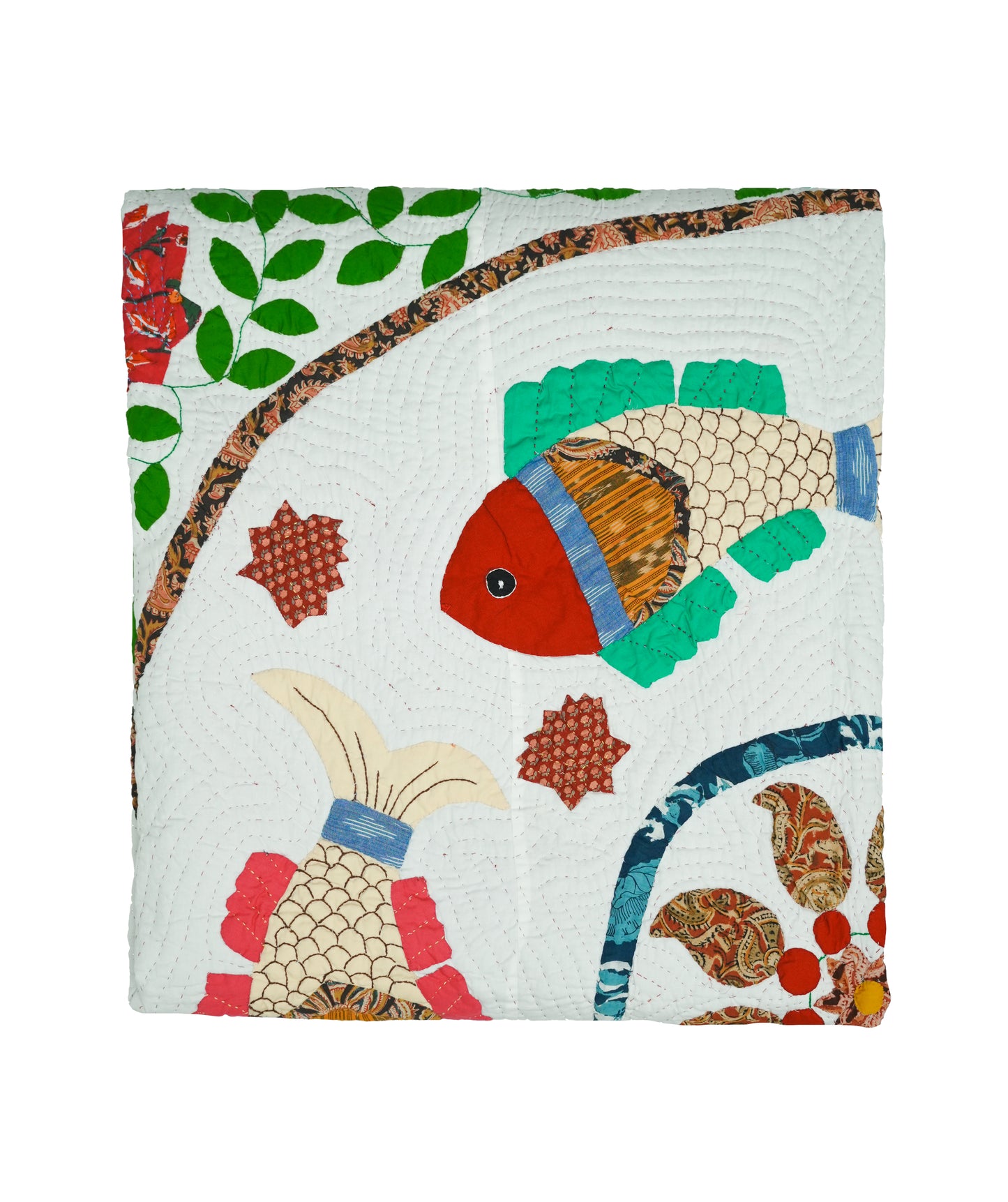 Madhubani Fish Chakra King Size Appliqué Quilt