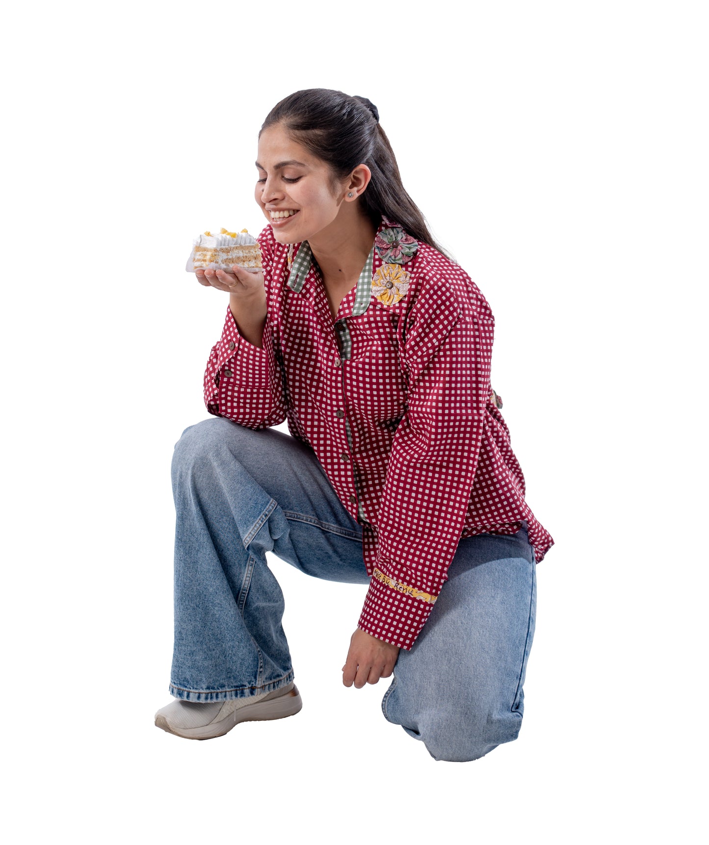 Frida Maroon Small Checks Shirt