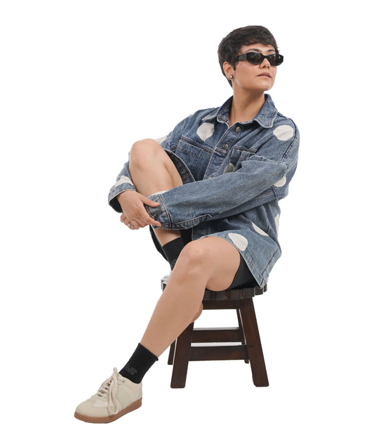 'Polka Dot White' Wearable Art Denim Jacket