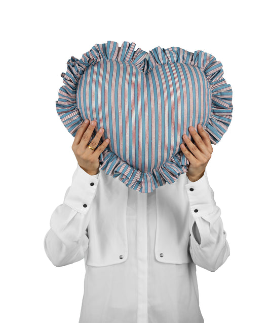 Blue Stripe Heart Pillow