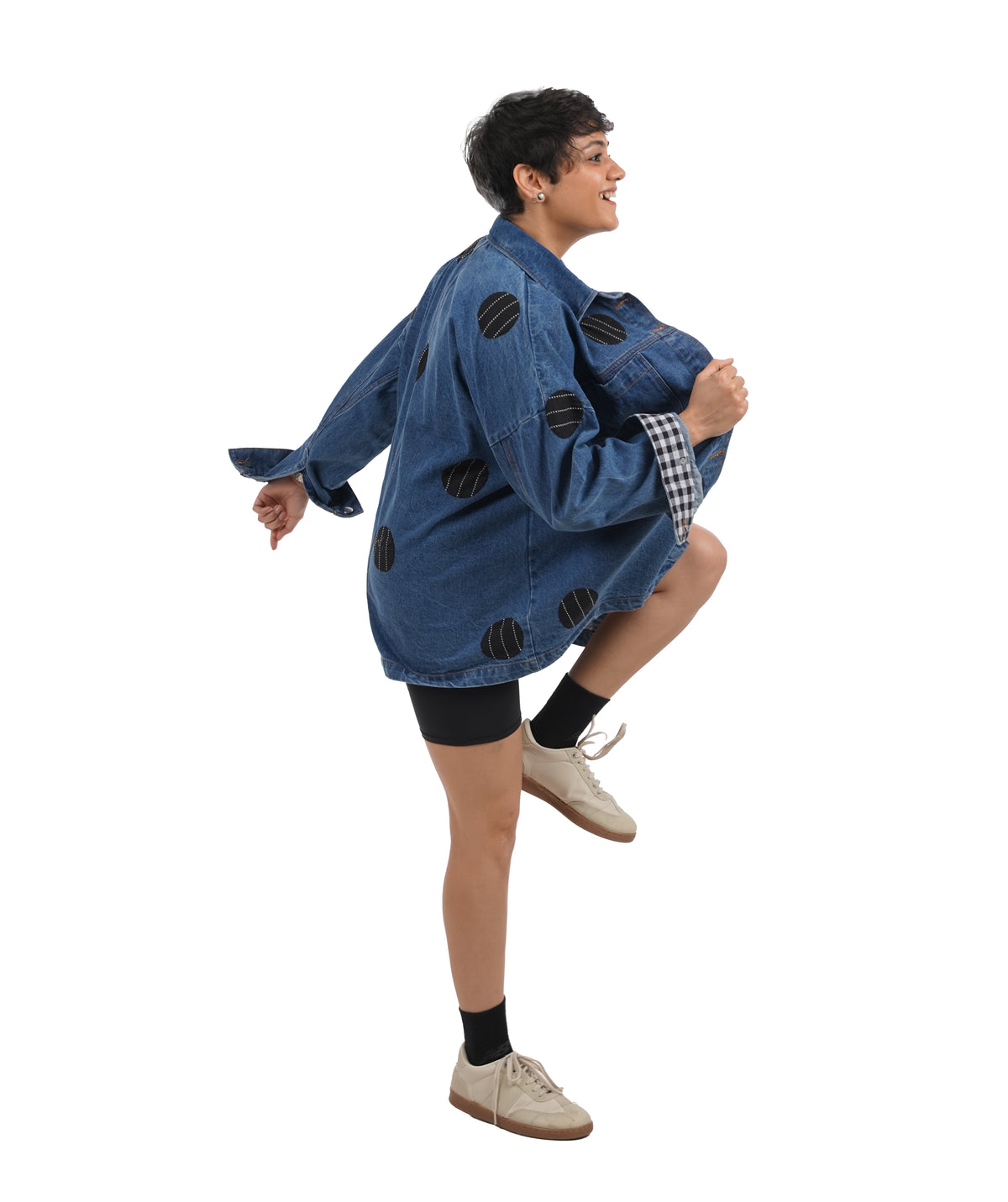 'Polka Dot Black' Wearable Art Denim Jacket
