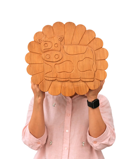 Cow Natural Teakwood Chowki