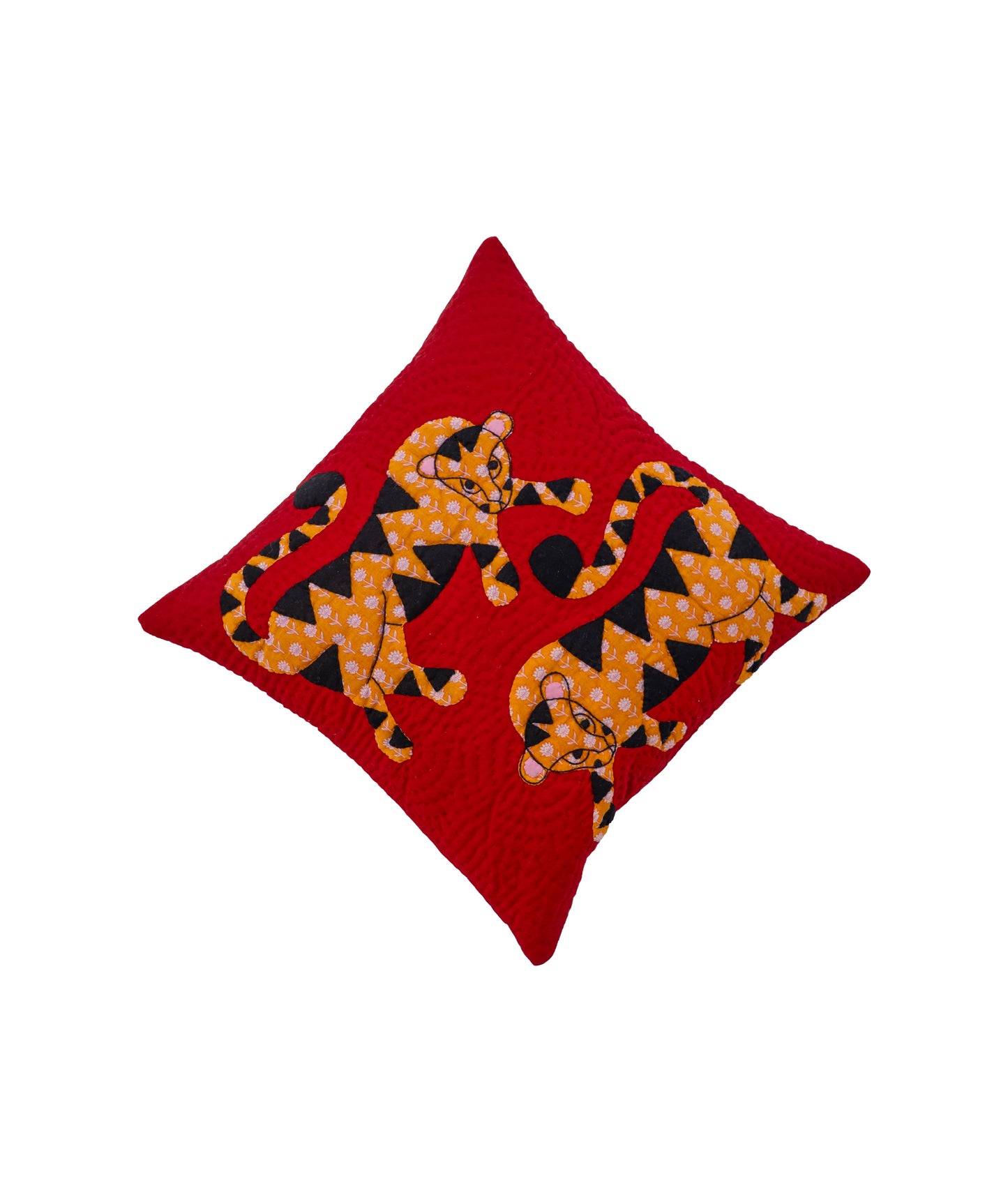 Gond Art Tiger Red Cushion Cover