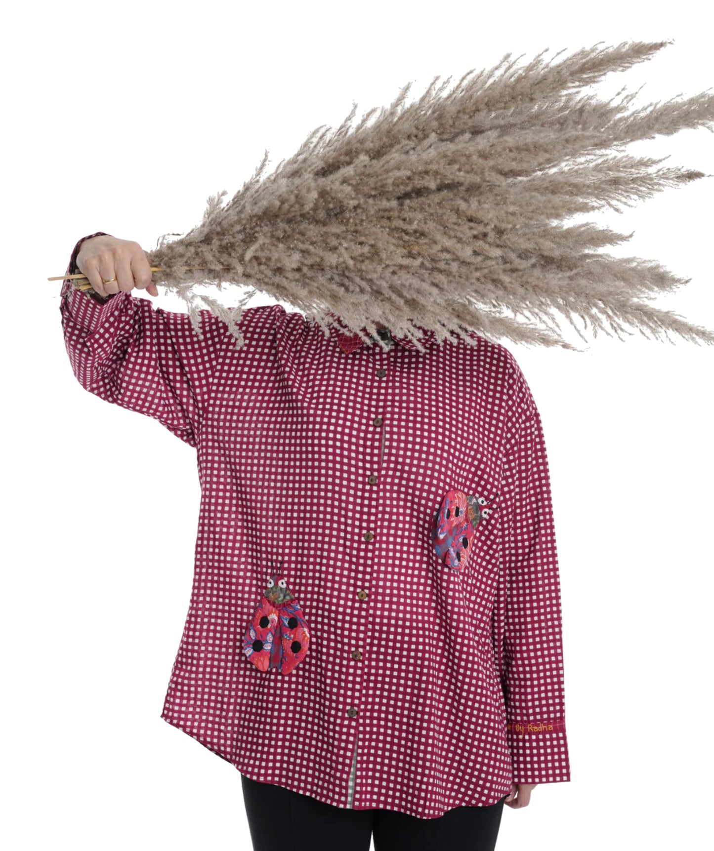 Lovebug Wearable Art Shirt, Maroon Checks
