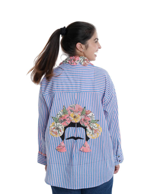 Frida Wearable Art Shirt, Lilac Blue Stripe