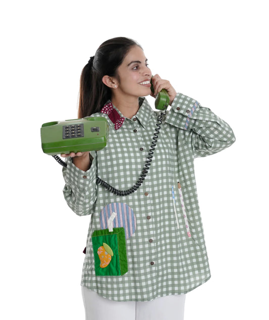'90s Nostalgia Wearable Art Shirt, Green Check