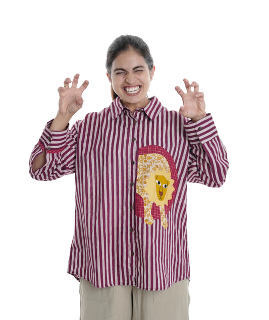 Gond Wearable Art Shirt, Maroon Stripe