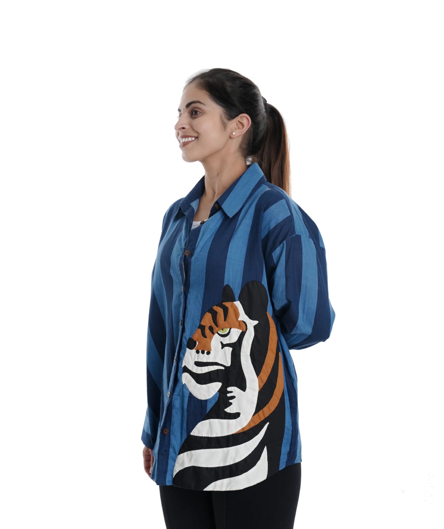 Safari Edit Wearable Art Shirt, Blue Bold Stripe