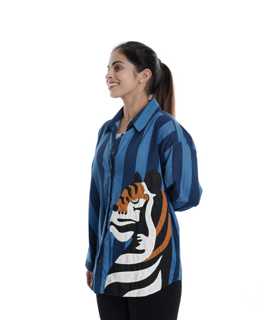 Safari Edit Wearable Art Shirt, Blue Bold Stripe