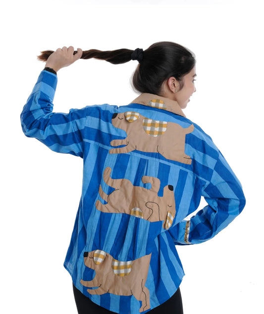 Pupster Wearable Art Shirt, Blue Bold Stripe