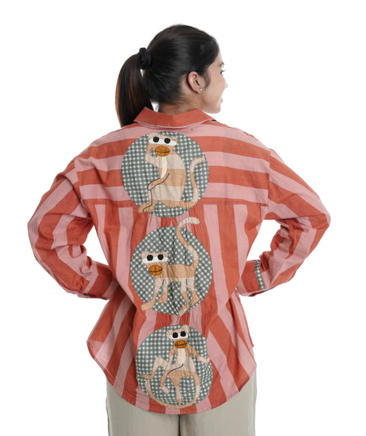 Monchichi Wearble Art Shirt, Brick Red Bold Stripe