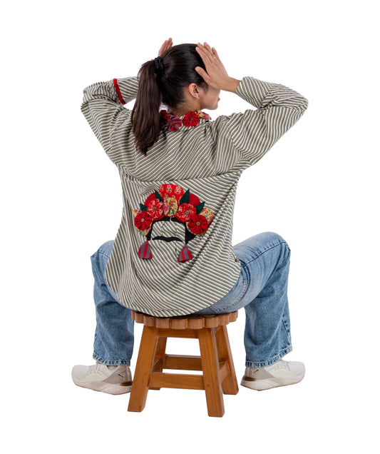 Frida Wearable Art Shirt, Green Leheriya
