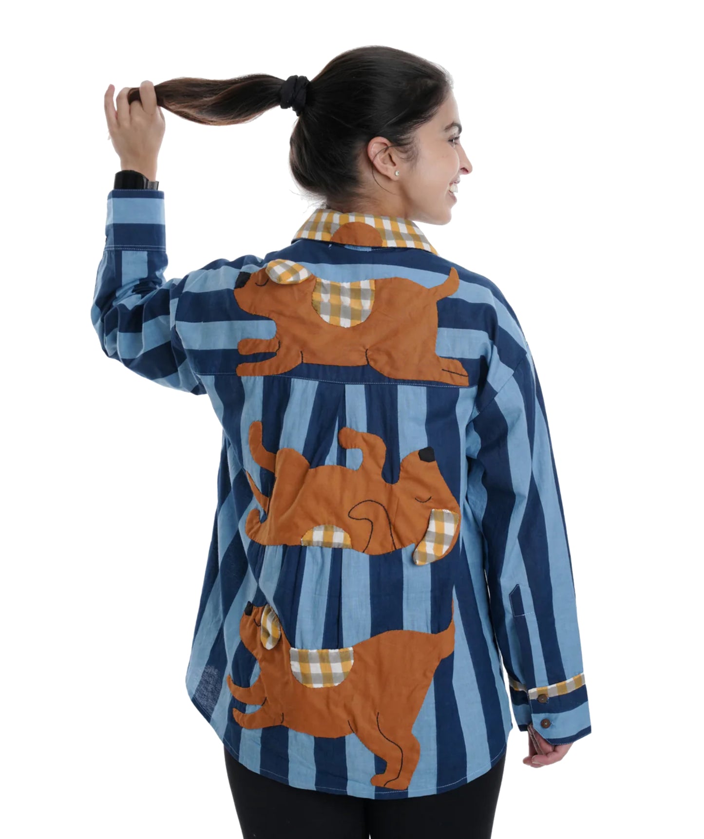 Pupster Wearable Art Shirt, Dark Blue Bold Stripe