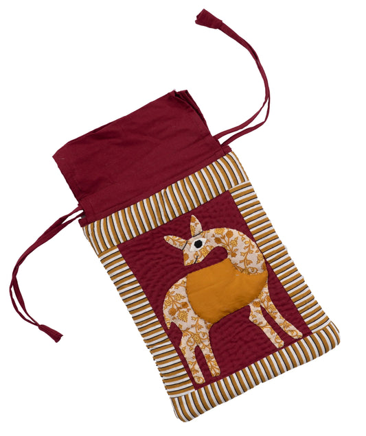 Quilted Gond Art Deer Hot Water Bottle Cover