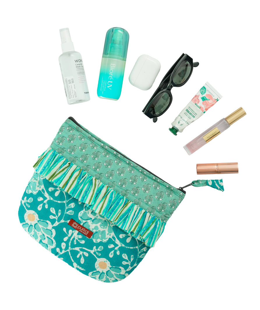 Stripe Blue Frill Travel Pouch