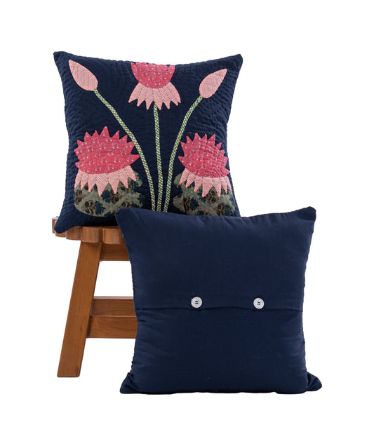 Navy Waterlily Cushion Cover