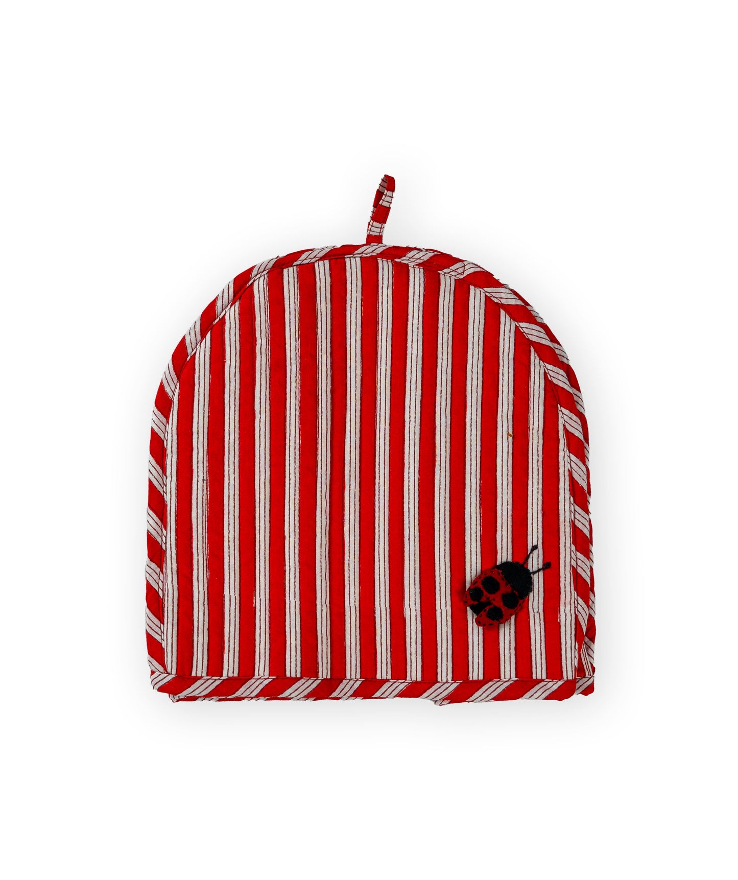 Red Stripe Ladybug & Heart Tea Cosy Set