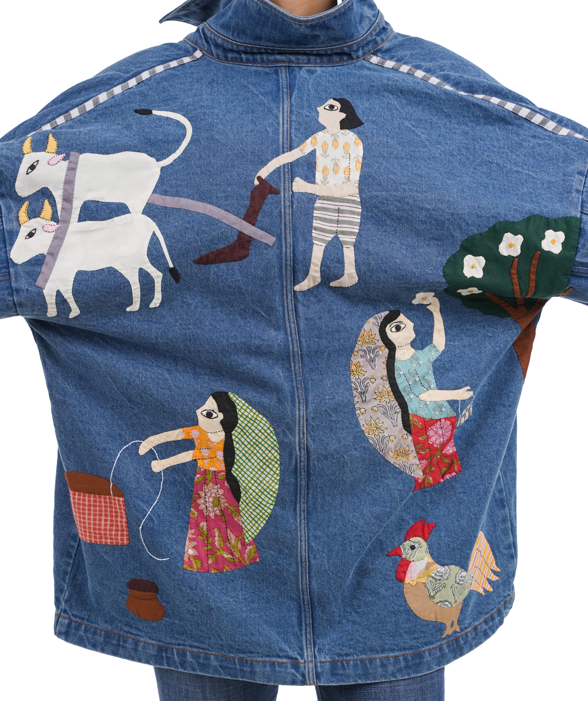'Village Life' Wearable Art Denim Jacket