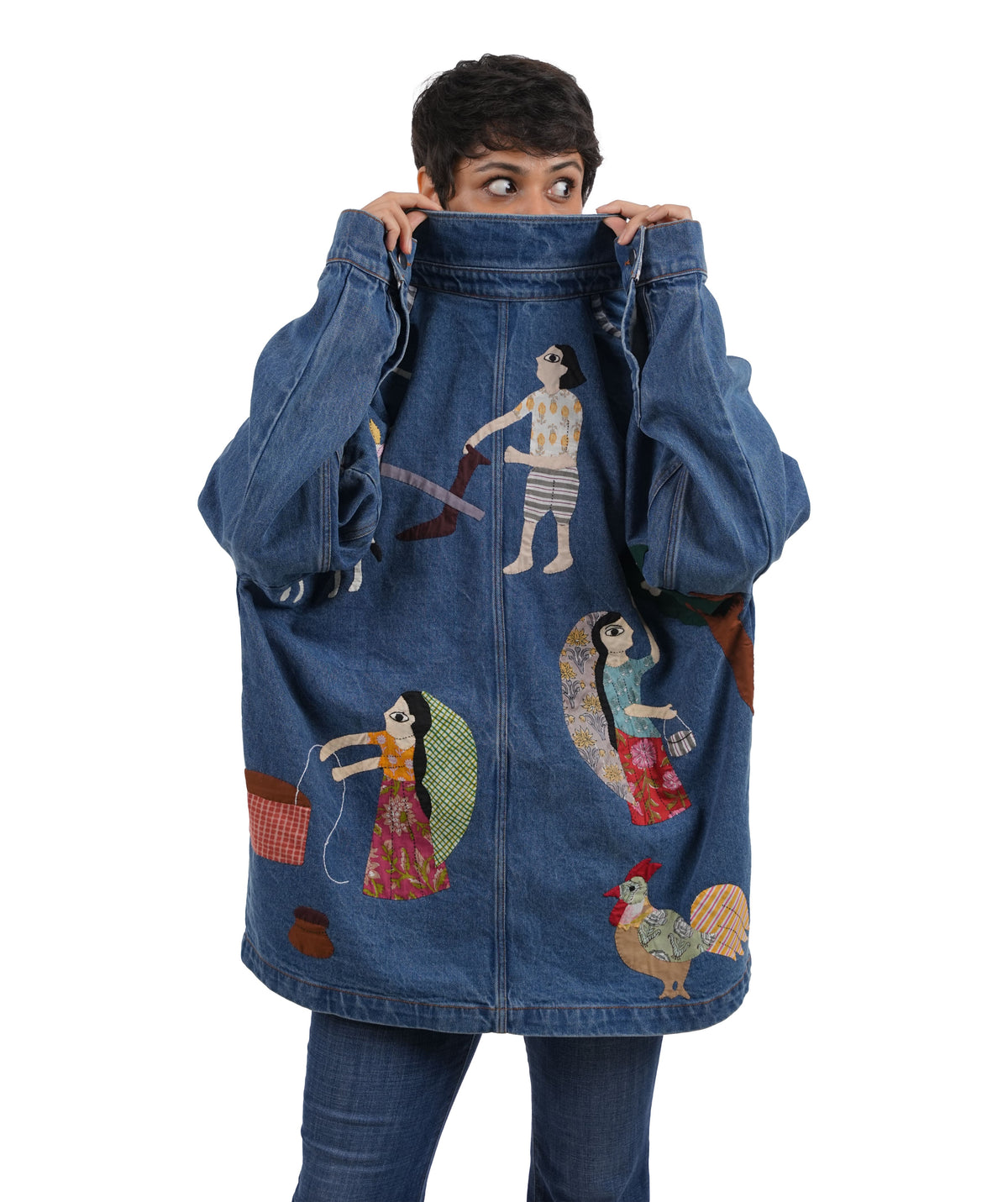 'Village Life' Wearable Art Denim Jacket