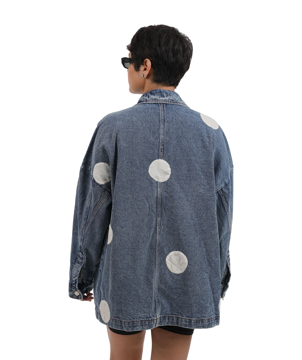 'Polka Dot White' Wearable Art Denim Jacket