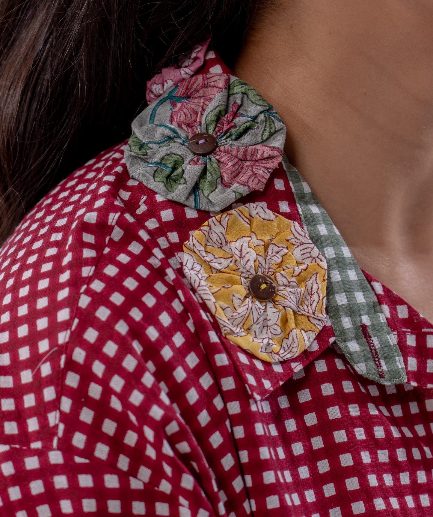 Frida Maroon Small Checks Shirt