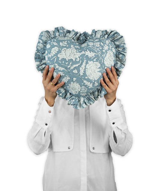 Grey Floral Heart Pillow