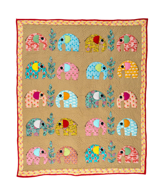 Beige 'Elephant Hanging Out' Baby Quilt