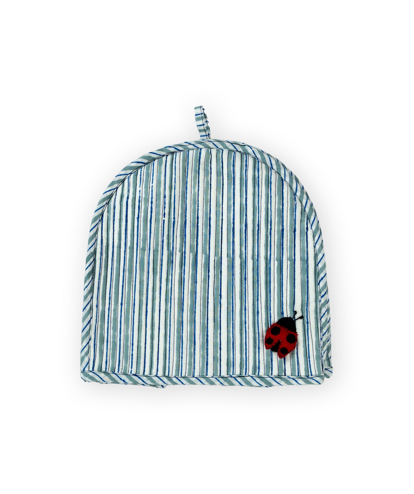 Light Blue Stripe Ladybug & Heart Tea Cosy Set