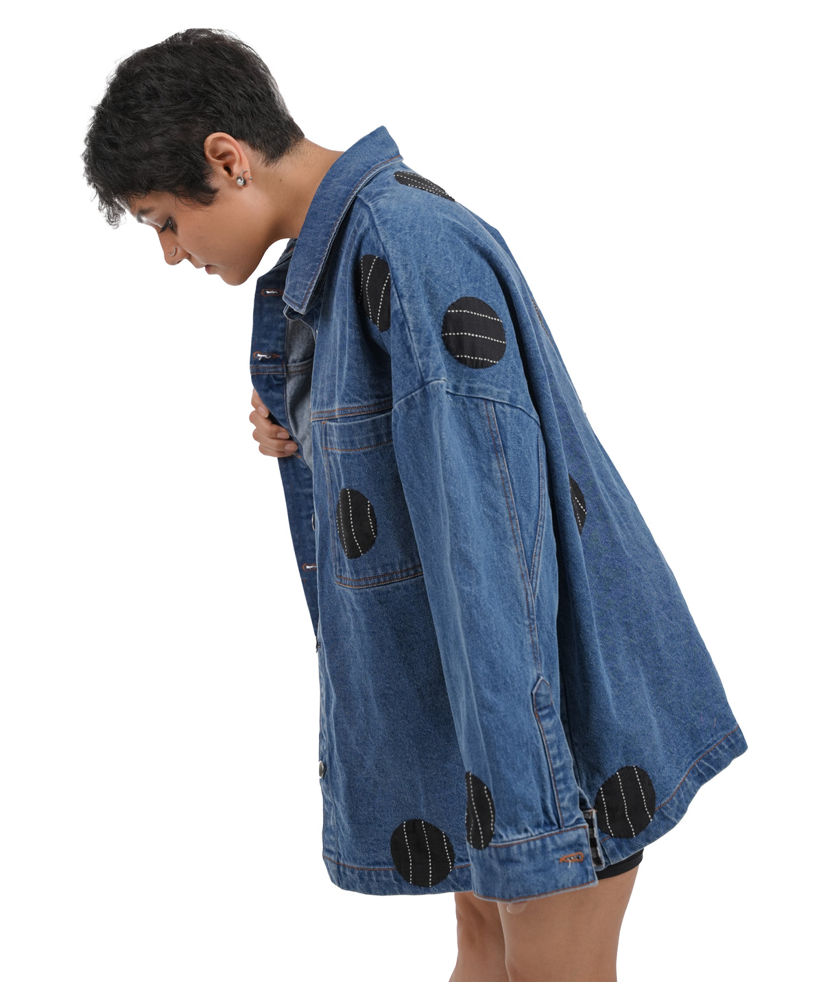 'Polka Dot Black' Wearable Art Denim Jacket