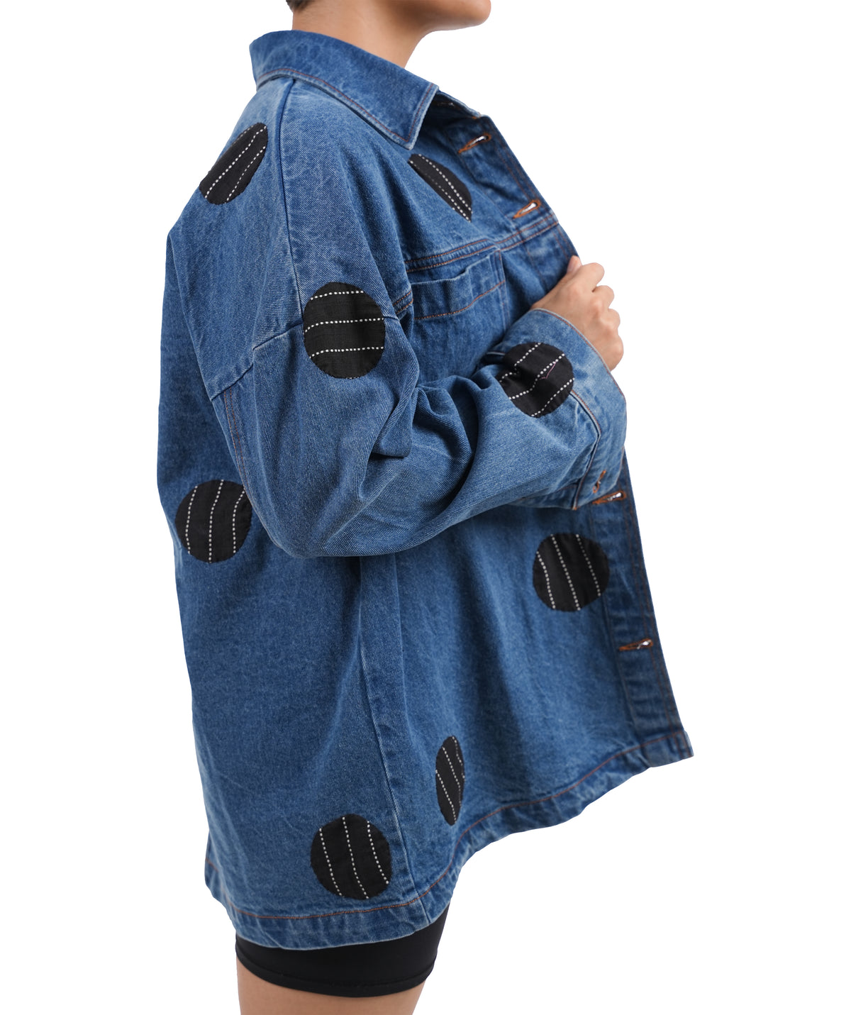 'Polka Dot Black' Wearable Art Denim Jacket