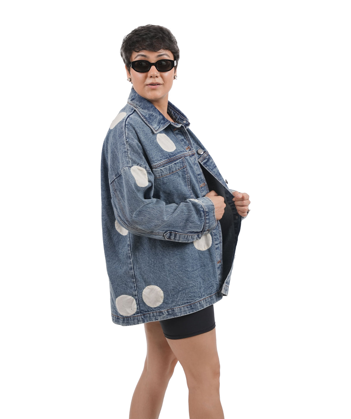 'Polka Dot White' Wearable Art Denim Jacket