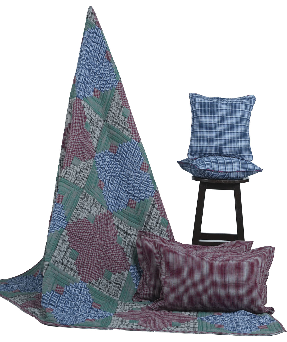 Log Cabin King Size Patchwork Quilt Set