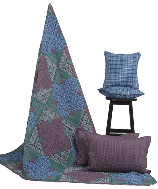 Log Cabin King Size Patchwork Quilt Set